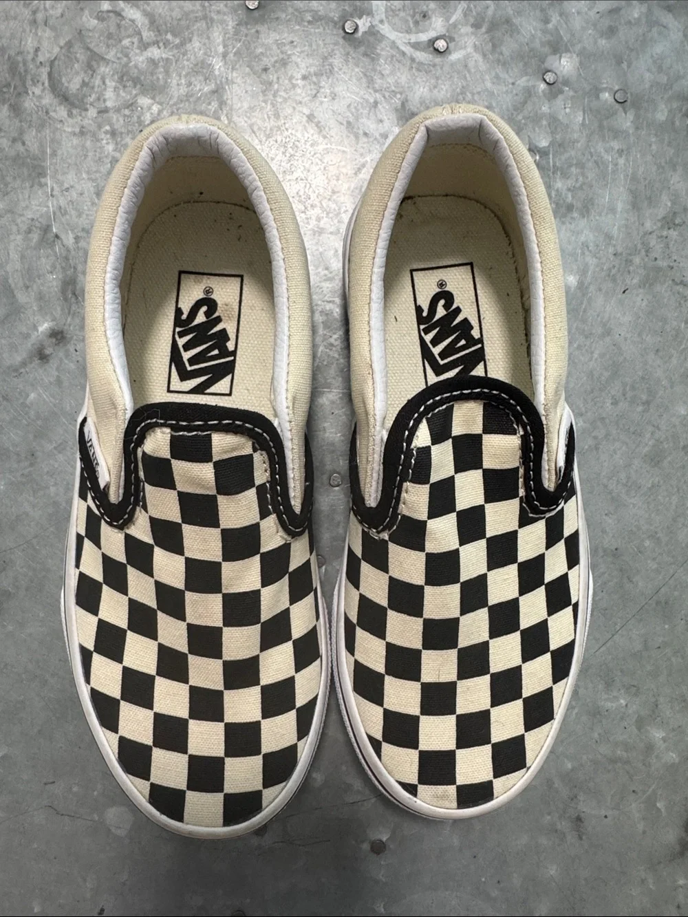 Vans Kids Checkerboard Slip-On Sneakers — Black & Cream